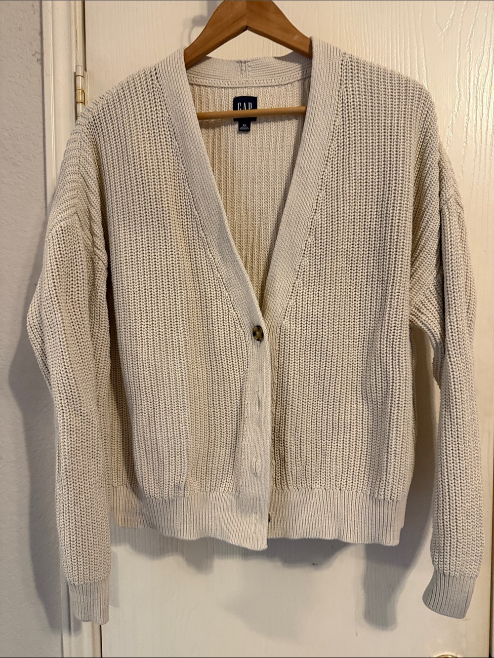 GAP Neutral Cream Open-Front Knit Cardigan